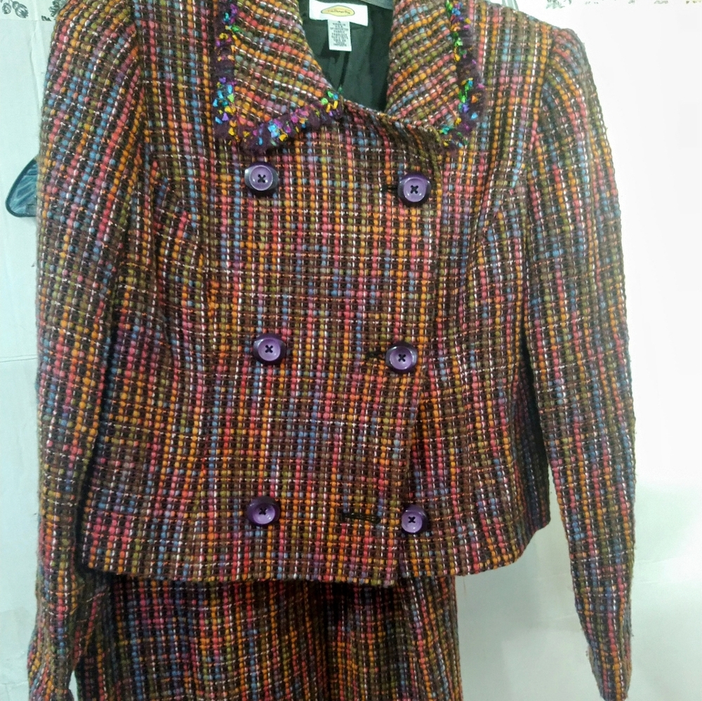 Talbot's Colorful Tweed Jacket and Skirt Set Sz 4